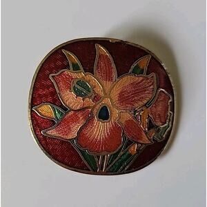 Vintage Enameleled Daffodil Flower Cloisonne Belt Buckle Gold Tone Boho Cowgirl